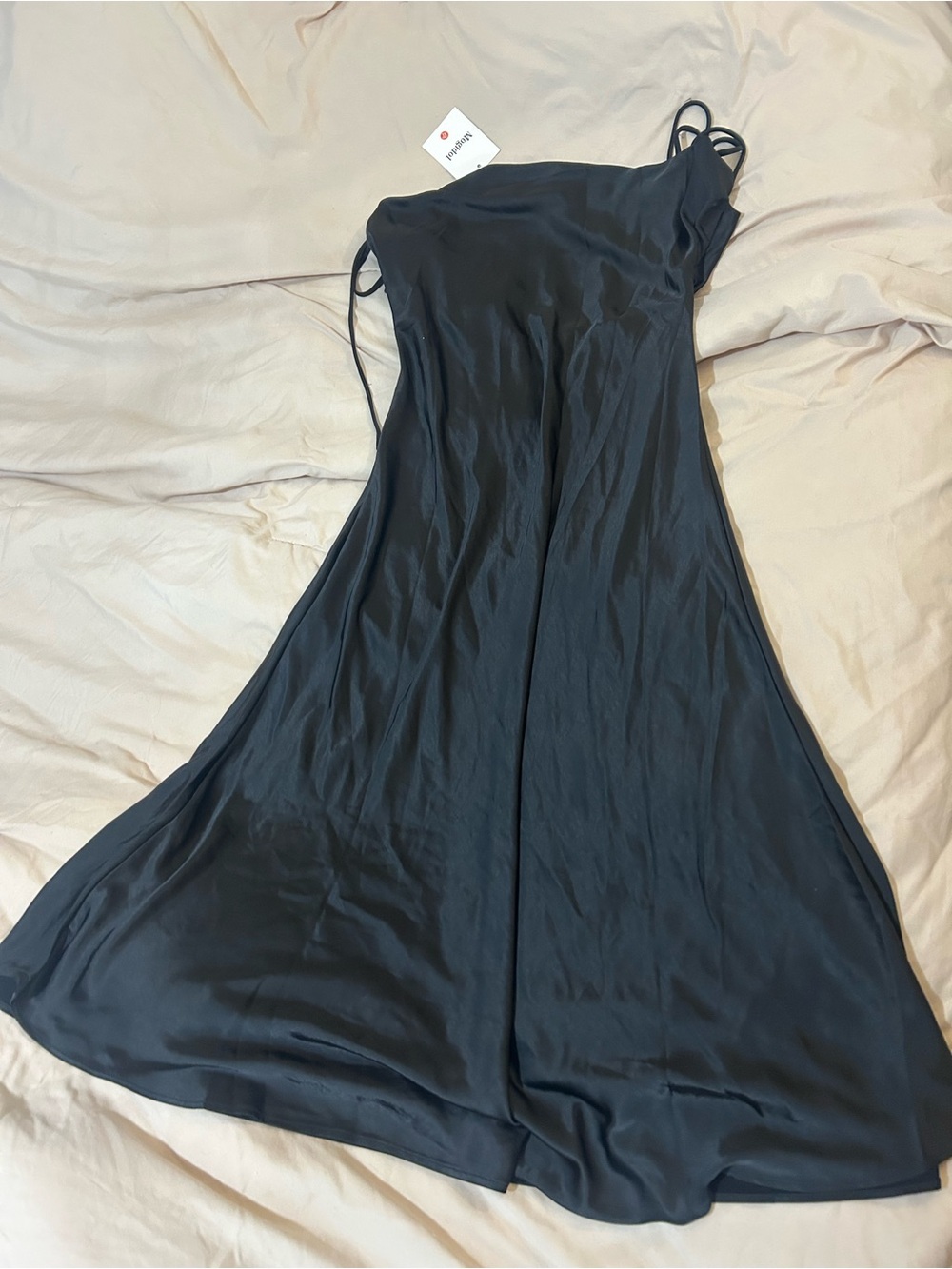 Elegant Black Satin Slip Dress with Spaghetti Straps